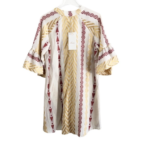 Kasia Pull On Dress Gold Maroon Cream Geometric Print Size Small - Picture 7 of 11